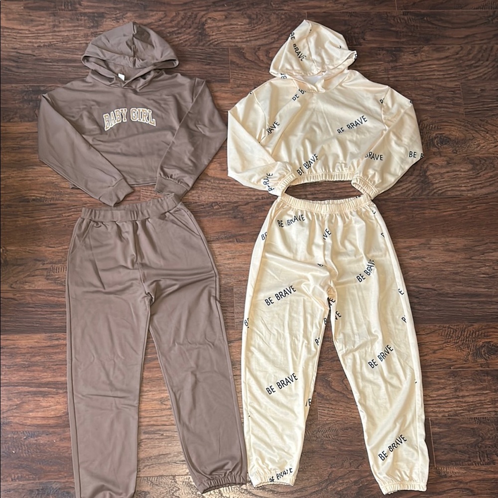 Girls Size 11-12 Brown & Cream Hoodie and Jogger Bundle